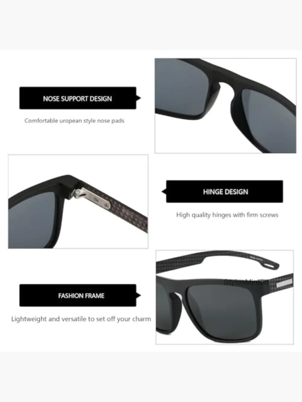 Square Polarized Sunglasses TR90 Frame Carbon Fiber UV400 Driving